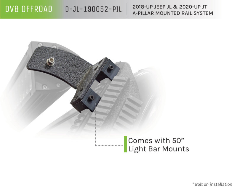 Jeep Wrangler JL Light Mount - DV8 Offroad - Picatinny Rail A-Pillar Pod LED Light Mount - `18-`27